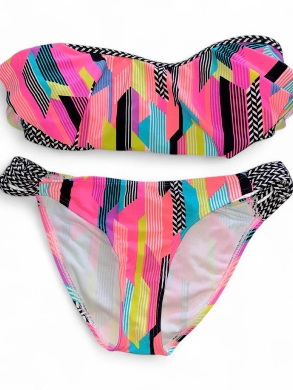 Neon Geo Strapless Bikini Set - Pink Multi